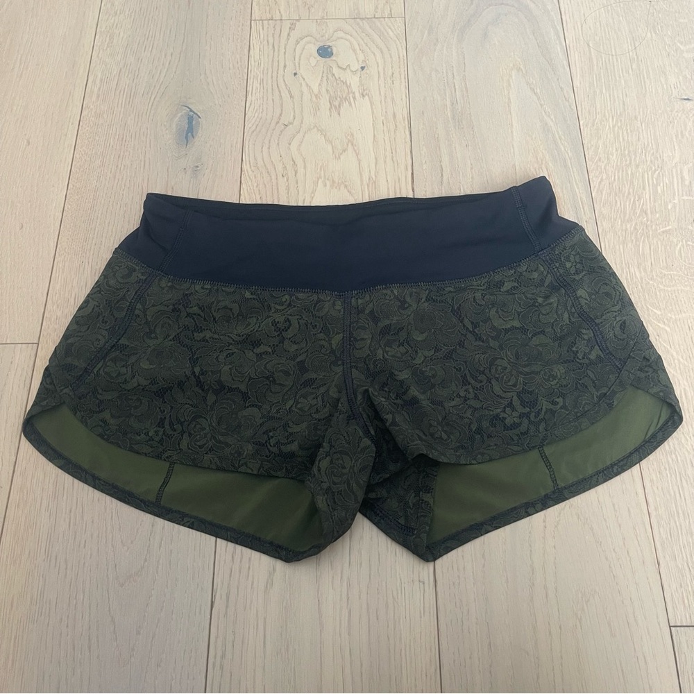 Lululemon Athletica Olive Floral Athletic Shorts
